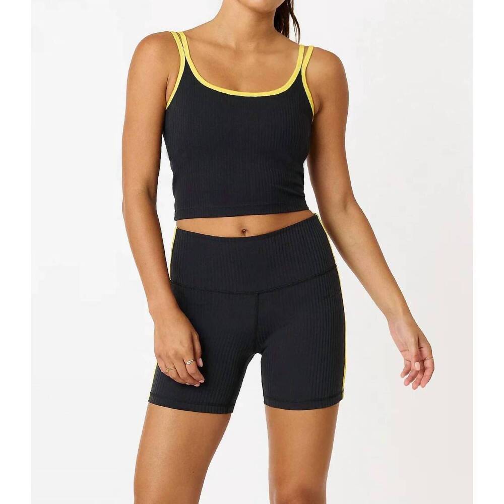 NEW CREAM YOGA hera strap bra top in black / lemon